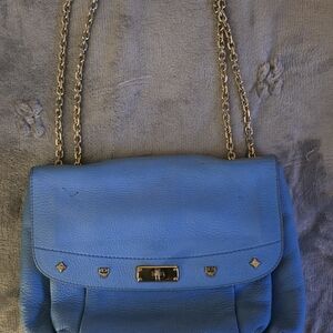 MCM Blue Pebbled Leather Chain Shoulder Bag | Authentic | Gold Hardware